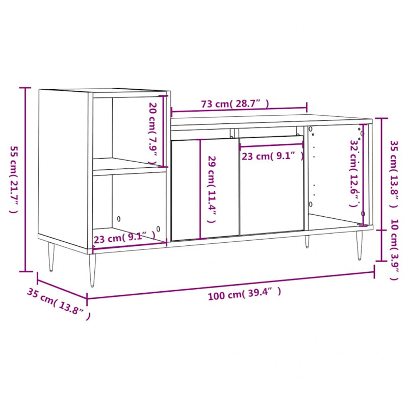Szafka pod TV, biała, 100x35x55 cm, materiał drewnopochodny