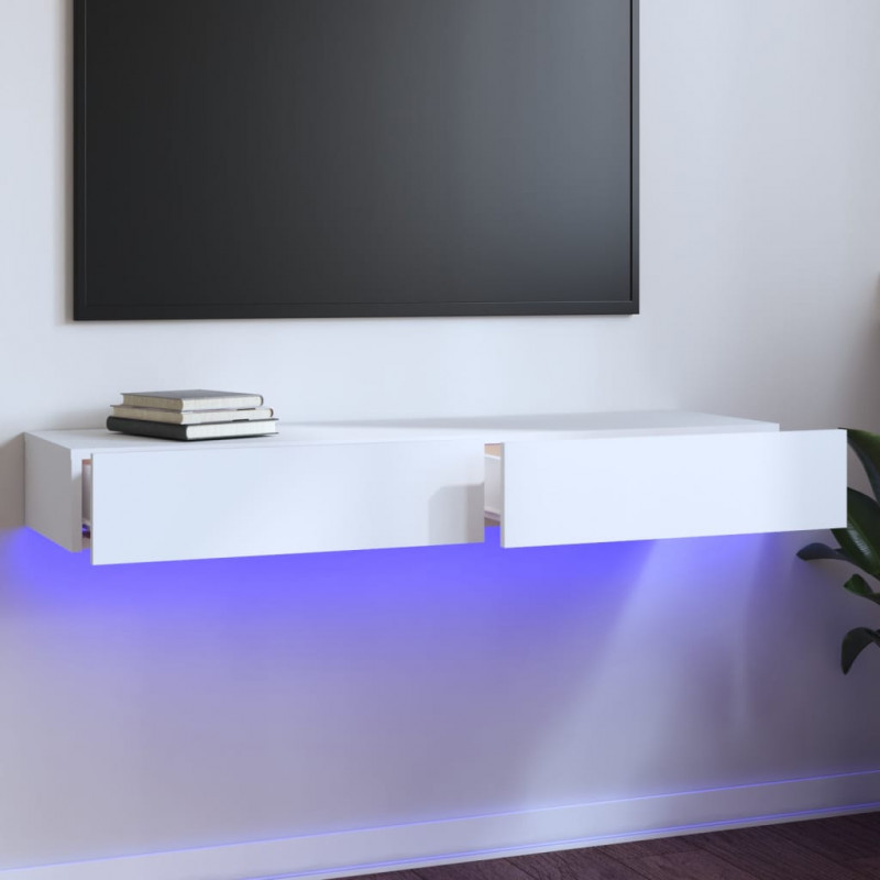 Szafka pod TV z oświetleniem LED, biała, 120x35x15,5 cm