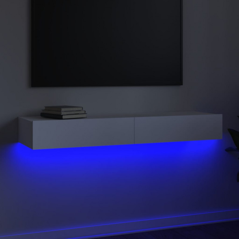 Szafka pod TV z oświetleniem LED, biała, 120x35x15,5 cm