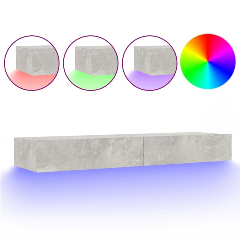 Szafka pod TV, oświetlenie LED, szarość betonu, 120x35x15,5 cm