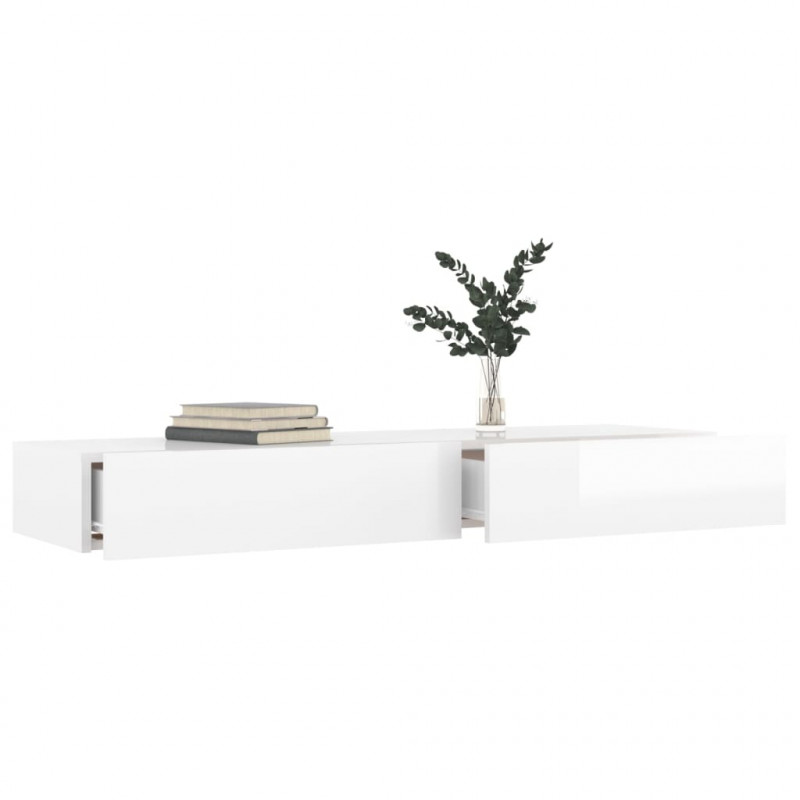 Szafka pod TV z LED, biała z połyskiem, 120x35x15,5 cm