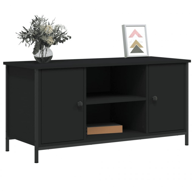 Szafka pod TV, czarna, 100x40x50 cm, materiał drewnopochodny