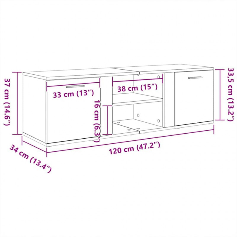 Szafka pod TV, przydymiony dąb, 120x34x37 cm