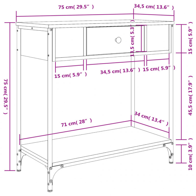 Stolik konsolowy, czarny, 75x34,5x75 cm