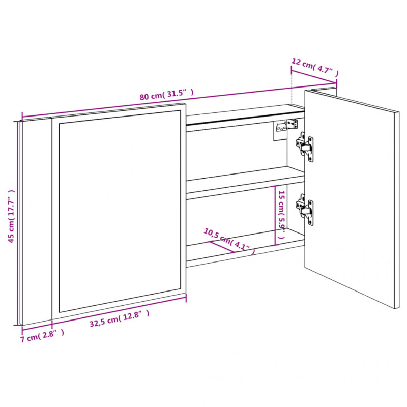 Szafka łazienkowa z lustrem i LED, szary dąb 80x12x45 cm, akryl