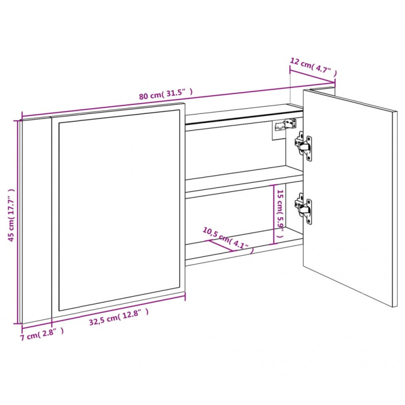 Szafka łazienkowa z lustrem i LED, brązowy dąb, 80x12x45, akryl