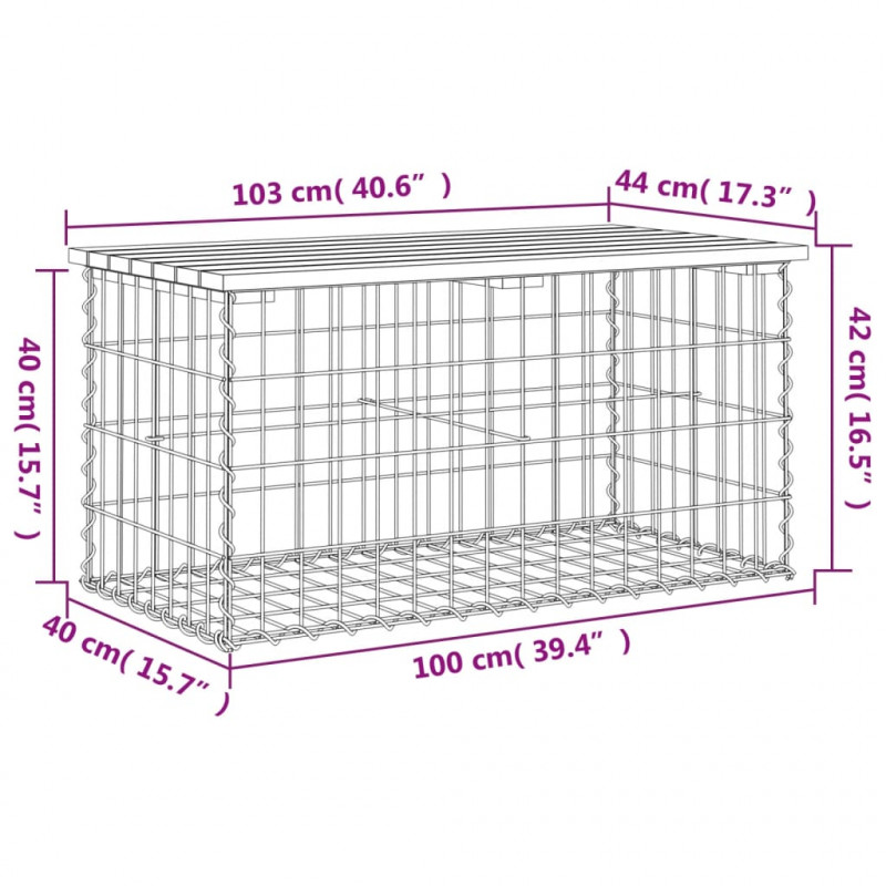 Ławka ogrodowa, gabion, 103x44x42 cm, lite drewno sosnowe
