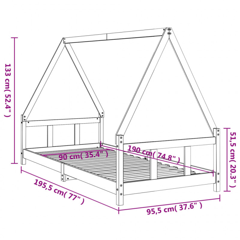 Rama łóżka dziecięcego, czarna, 90x190 cm, drewno sosnowe
