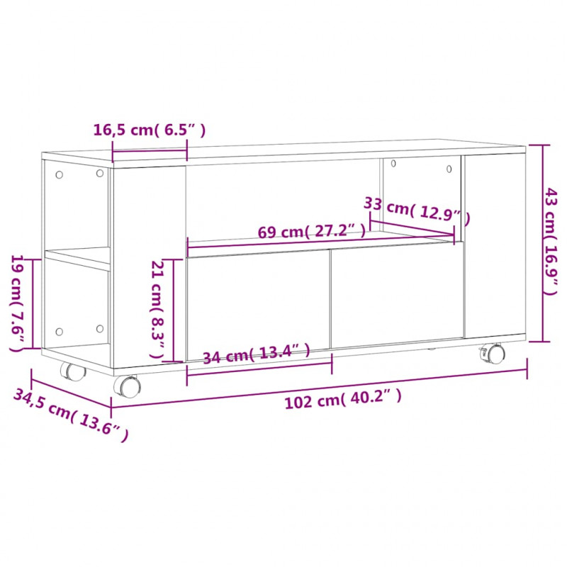 Szafka pod TV, szary dąb sonoma, 102x34,5x43 cm
