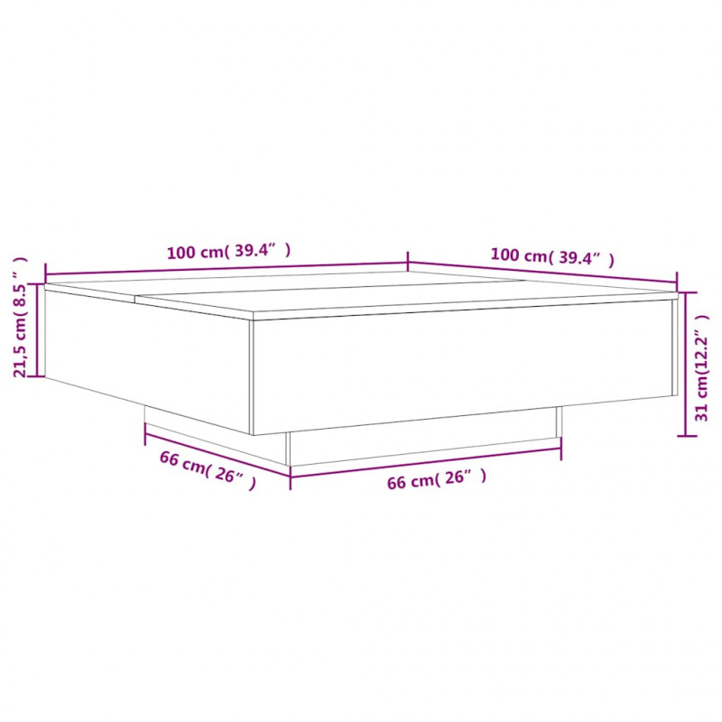 Stolik kawowy z oświetleniem LED, szarość betonu, 100x100x31 cm