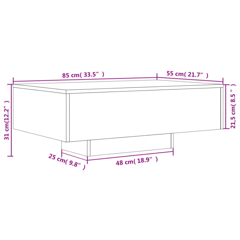 Stolik kawowy z podświetleniem LED, dąb sonoma, 85x55x31 cm