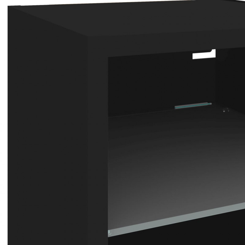 Ścienna szafka TV z LED, czarna, 30x28,5x30 cm
