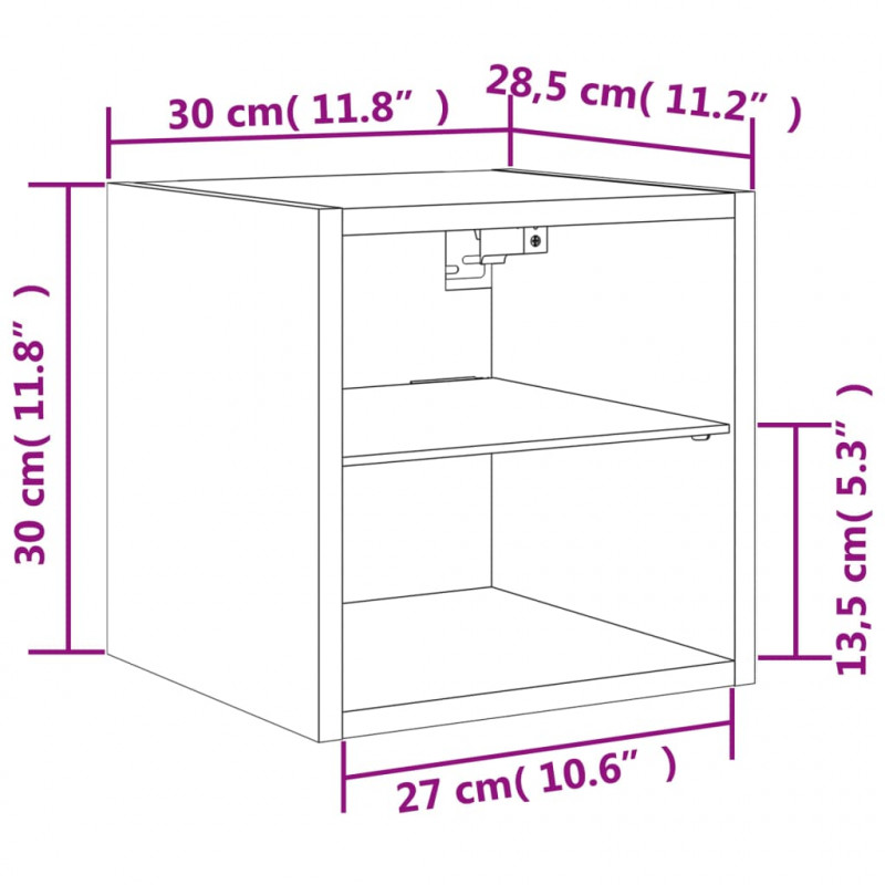 Ścienna szafka TV z LED, brązowy dąb, 30x28,5x30 cm