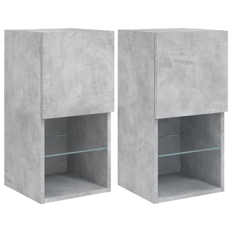 Szafki TV, z LED, 2 szt., szarość betonu, 30,5x30x60 cm