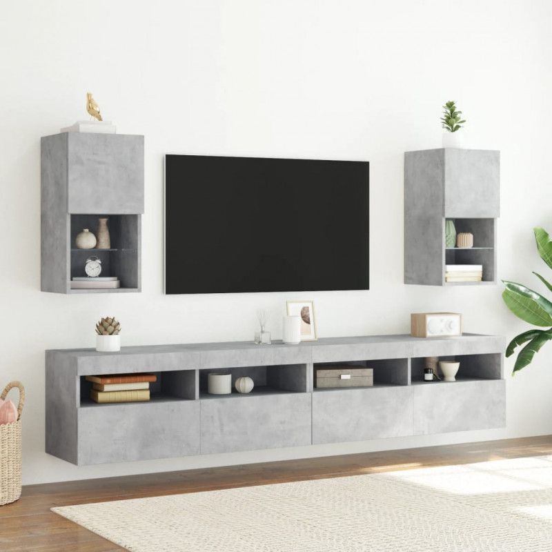 Szafki TV, z LED, 2 szt., szarość betonu, 30,5x30x60 cm