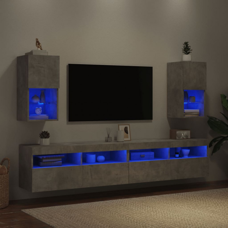 Szafki TV, z LED, 2 szt., szarość betonu, 30,5x30x60 cm