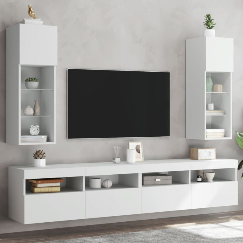 Szafki TV, z LED, 2 szt., białe, 30,5x30x90 cm