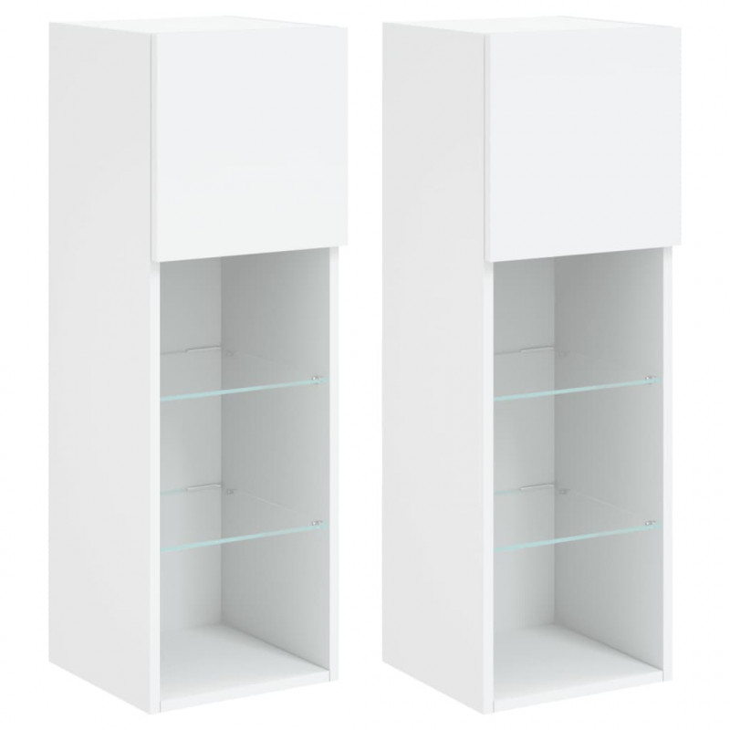 Szafki TV, z LED, 2 szt., białe, 30,5x30x90 cm