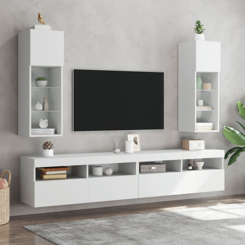 Szafki TV, z LED, 2 szt., białe, 30,5x30x90 cm