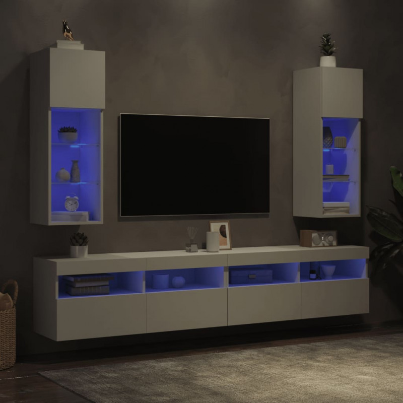 Szafki TV, z LED, 2 szt., białe, 30,5x30x90 cm