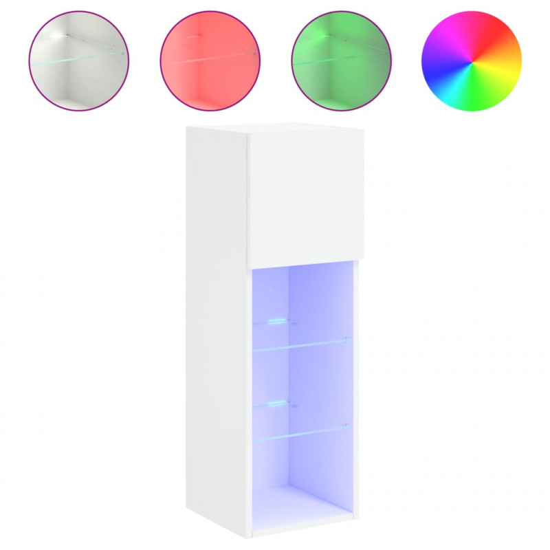 Szafki TV, z LED, 2 szt., białe, 30,5x30x90 cm