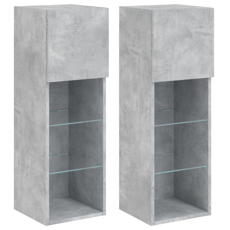 Szafki TV, z LED, 2 szt., szarość betonu, 30,5x30x90 cm