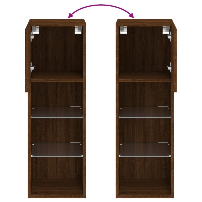 Szafki TV, z LED, 2 szt., brązowy dąb, 30,5x30x90 cm