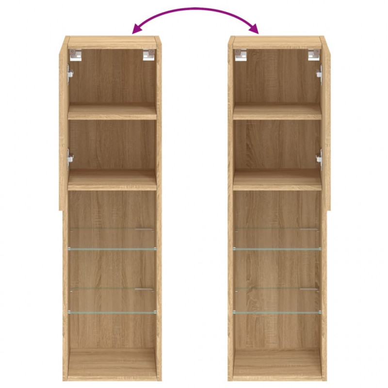 Szafki TV, z LED, 2 szt., dąb sonoma, 30,5x30x102 cm