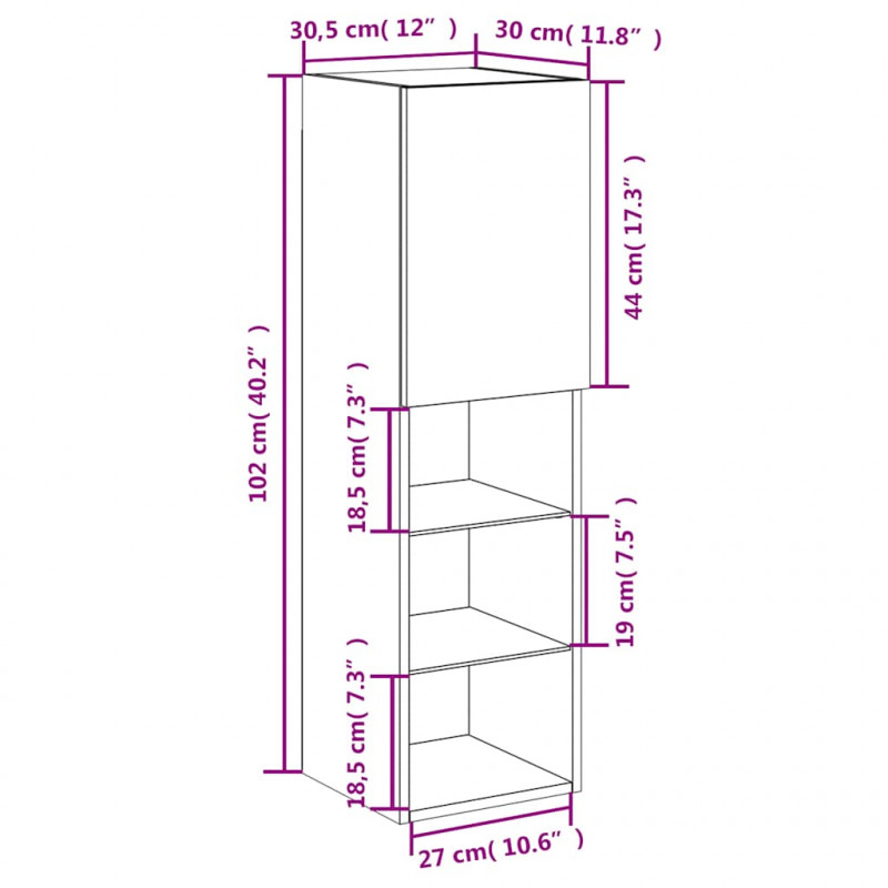 Szafki TV, z LED, 2 szt., szarość betonu, 30,5x30x102 cm
