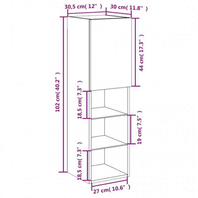 Szafki TV, z LED, 2 szt., szary dąb sonoma, 30,5x30x102 cm
