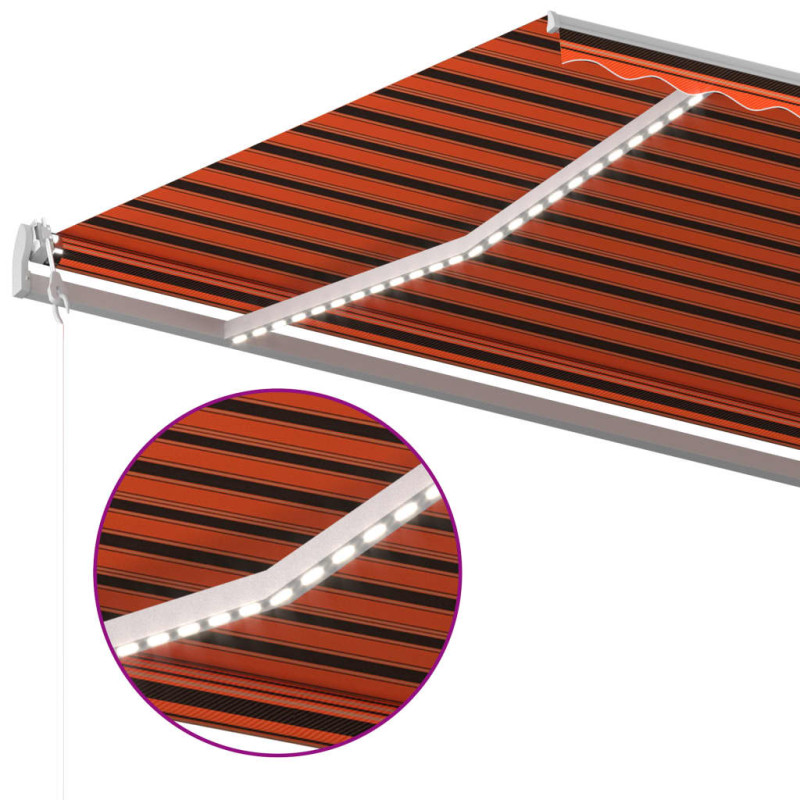 Ręcznie zwijana markiza z LED, 6x3,5 m, pomarańczowo-brązowa