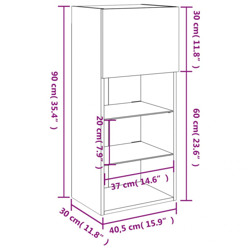 Szafka TV z LED, dąb sonoma, 40,5x30x90 cm