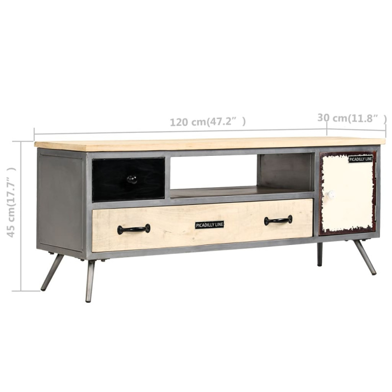 Szafka pod telewizor, lite drewno mango i stal, 120x30x45 cm