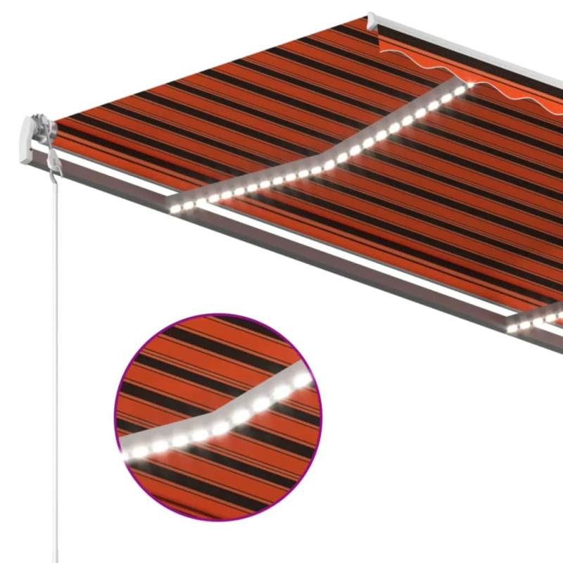 Ręcznie zwijana markiza z LED, 4,5x3,5 m, pomarańczowo-brązowa