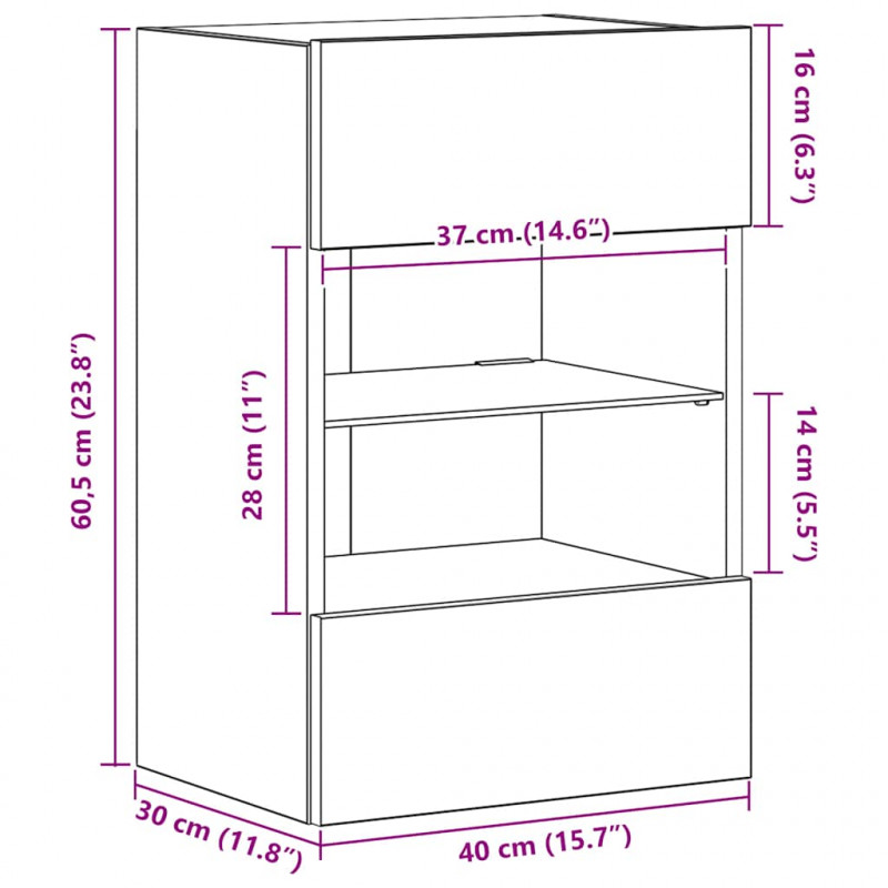 Ścienne szafki TV z LED, 2 szt., białe, 40x30x60,5 cm