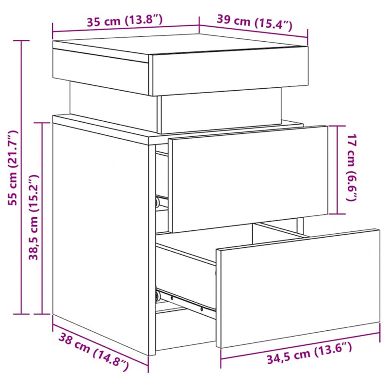 Szafka nocna z oświetleniem LED, czarna, 35x39x55 cm