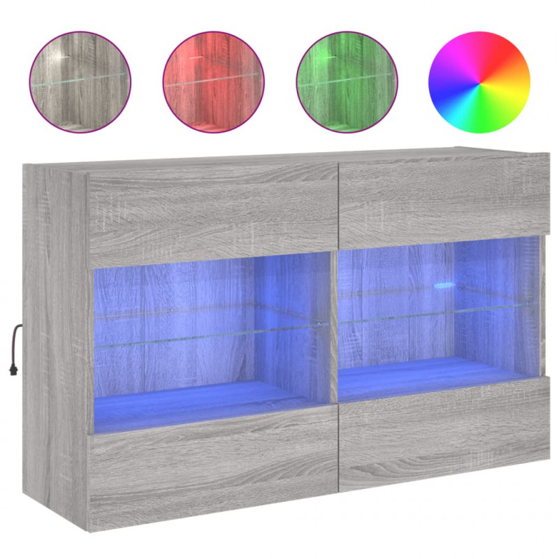 Ścienna szafka TV z LED, szary dąb sonoma, 98,5x30x60,5 cm