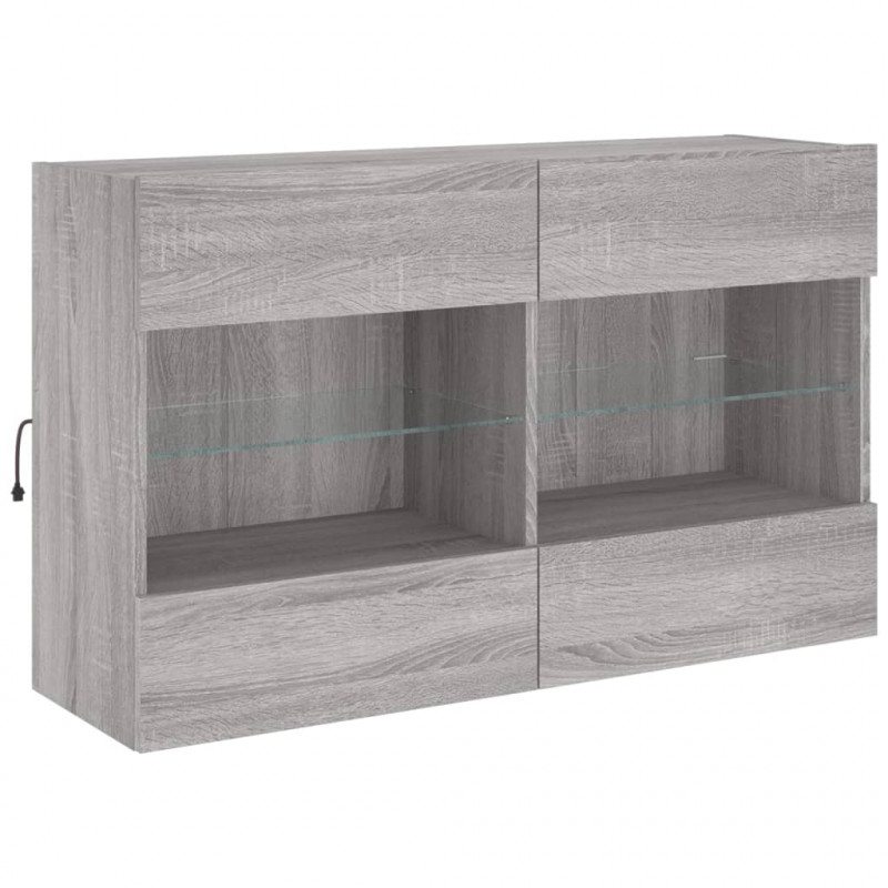 Ścienna szafka TV z LED, szary dąb sonoma, 98,5x30x60,5 cm
