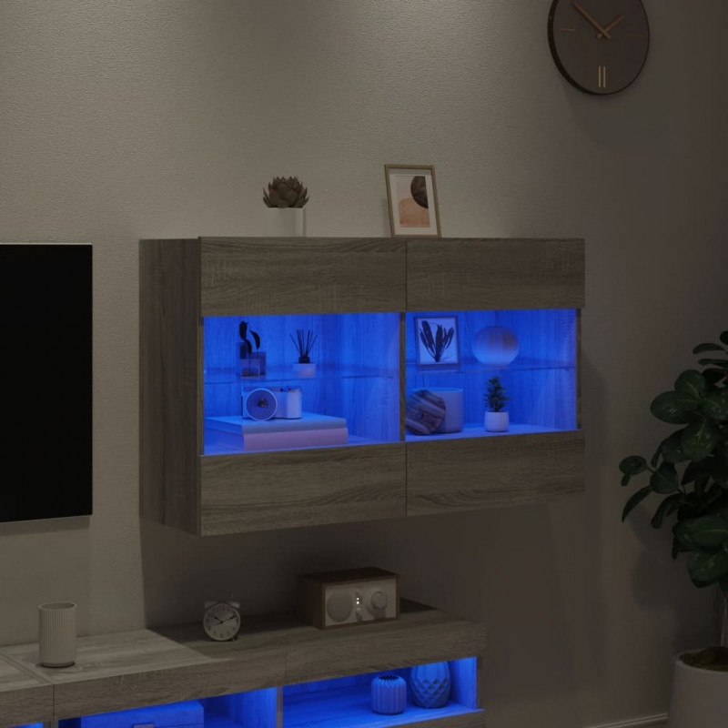 Ścienna szafka TV z LED, szary dąb sonoma, 98,5x30x60,5 cm