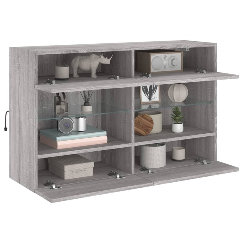 Ścienna szafka TV z LED, szary dąb sonoma, 98,5x30x60,5 cm