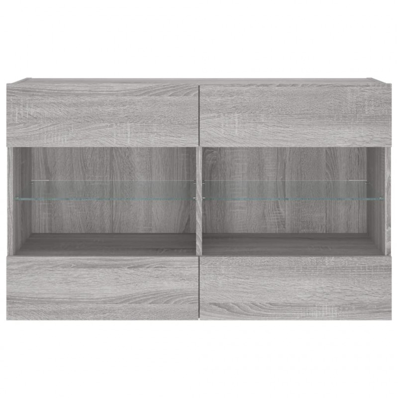 Ścienna szafka TV z LED, szary dąb sonoma, 98,5x30x60,5 cm