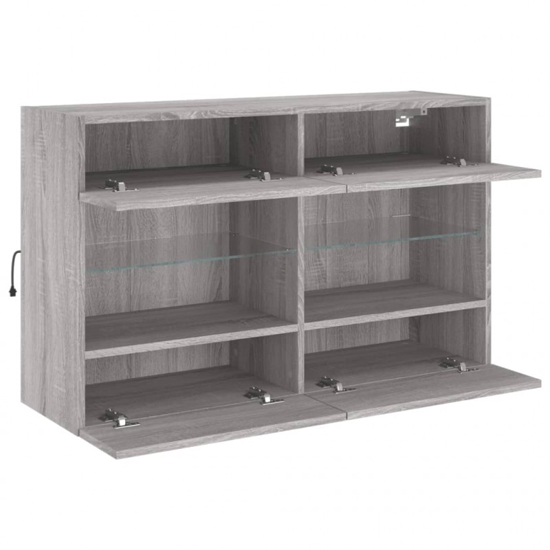 Ścienna szafka TV z LED, szary dąb sonoma, 98,5x30x60,5 cm