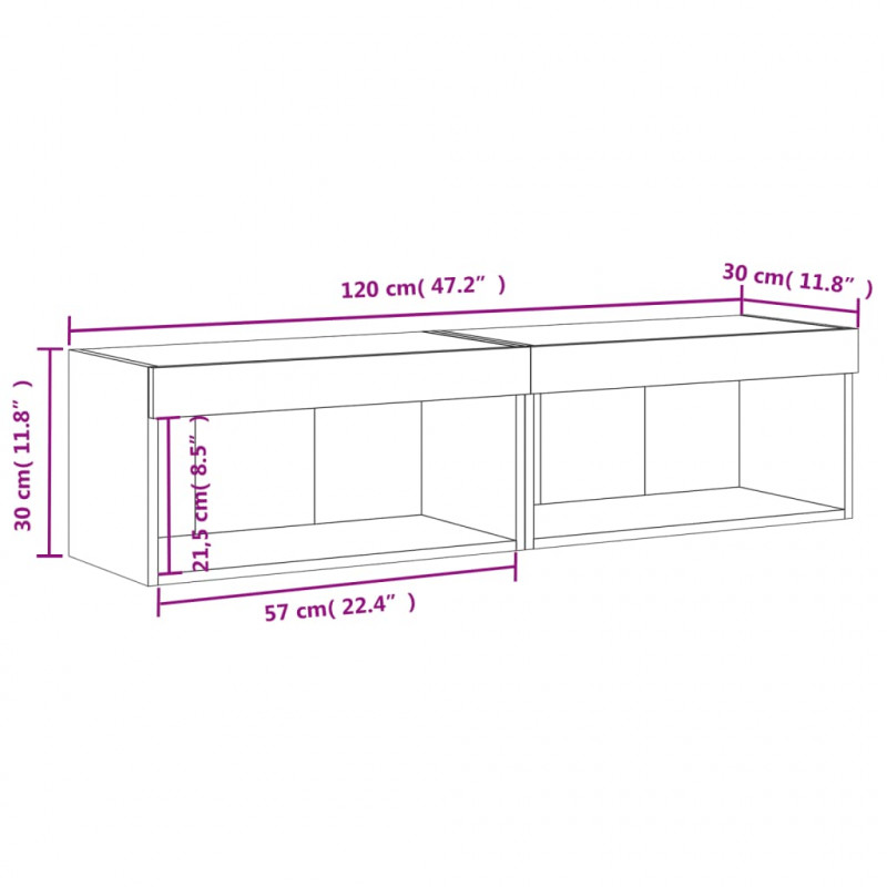 Szafki pod TV, z LED, 2 szt., kolor dąb sonoma, 60x30x30 cm