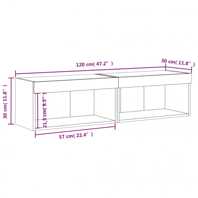 Szafki pod TV, z LED, 2 szt., szary dąb sonoma, 60x30x30 cm