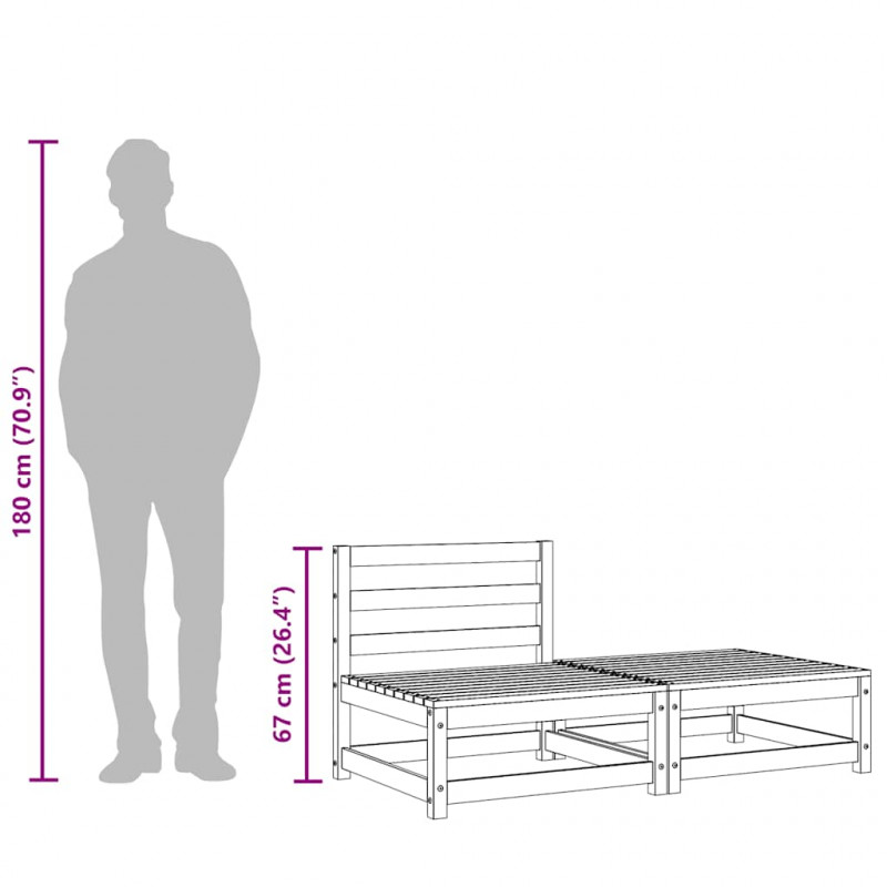 Sofa ogrodowa bez podłokietników, z podnóżkiem, daglezjowa