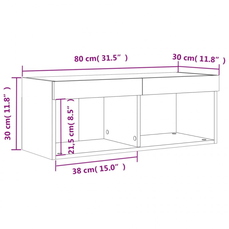 Szafka TV z oświetleniem LED, przydymiony dąb, 80x30x30 cm