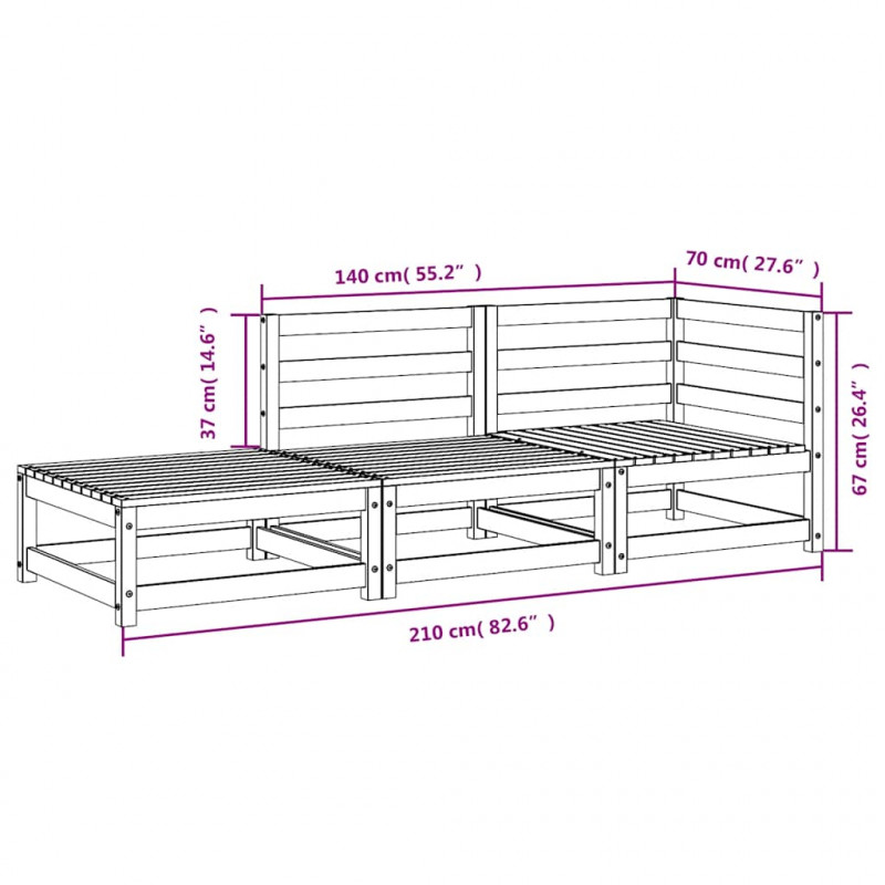 2-osobowa sofa ogrodowa z podnóżkiem, woskowy brąz, lita sosna
