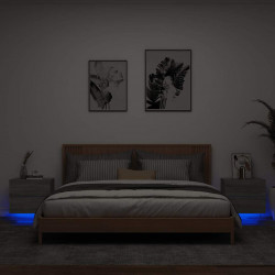 Wiszące szafki nocne z LED, 2 szt., szary dąb sonoma