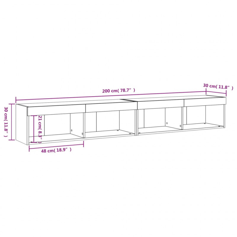 Szafki TV, z LED, 2 szt., białe, 100x30x30 cm