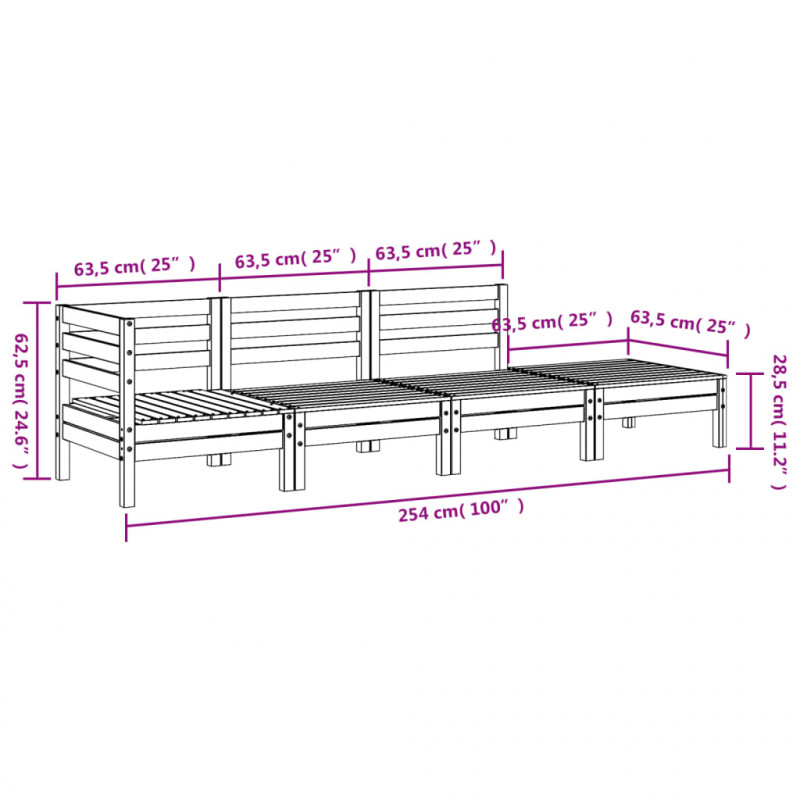 Ogrodowa sofa 4-osobowa, lite drewno daglezjowe